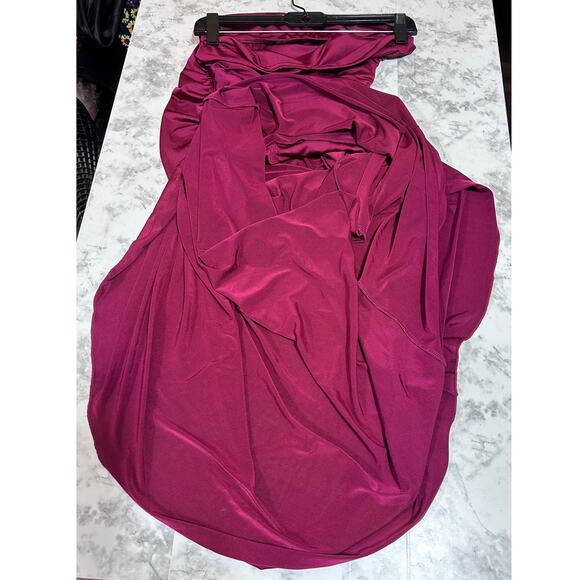 VTG Sabora Y2K Maxi Dress L Dark Red/Burgundy Strapless Evening Party Gown Rave - Picture 7 of 7